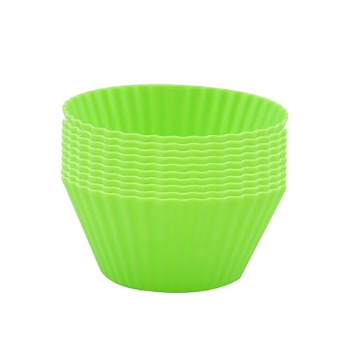 AKOAK Reusable Silicone Non-stick Baking Cups, Cake Molds, Kitchen Baking Cooking Accessories, DIY Cake Making Tools - Pack of 10 (Green) - color: Green