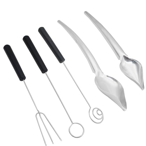 3 Pcs Candy Dipping Tools Stainless Steel Chocolate Dipping Tool Set and 2 Pcs Culinary Drawing Decorating Spoons Set for Decorative Plates - size: S-5