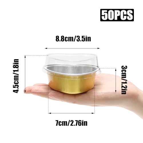 50 Pack Heart Shaped Cake Pans, 3.4oz Gold - color: Gold, size: Heart
