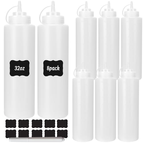 DHSBTLS 32 oz Plastic Squeeze Bottles with Tethered Caps, 8 Pack - color: 32oz-8 Pack