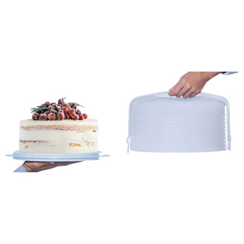 Tupperware Round Cake Taker Carrier Ice Blue Sheer with Ice Blue Base