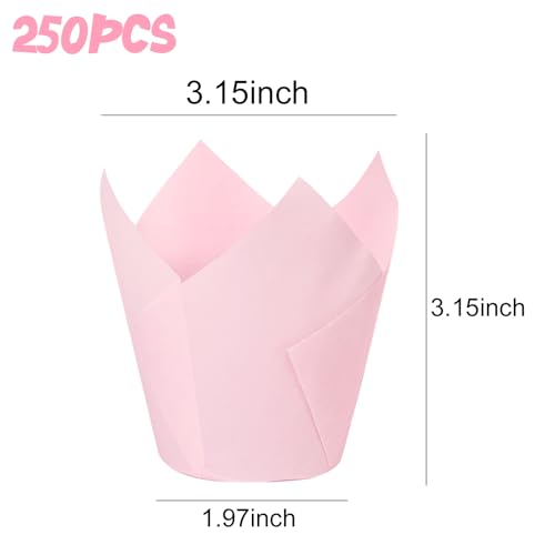 250Pcs Tulip Cupcake Liners,Parchment Paper Cupcake Liner in Standard Size - color: Pink
