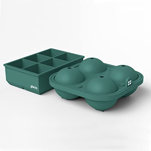 Silicone Ice Cube Trays, 2 Inch Square Ice Molds & Sphere Combo, BPA Free - color: Large 6+4 (Green)