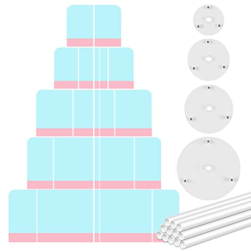DOERDO 4 Tier Cake Separator Plates and 12 Pieces Plastic Cake Dowel Rods Set for Tiered Cake Construction and Stacking(9cm, 12cm,16cm,18cm) - size: 9,12,16,18cm