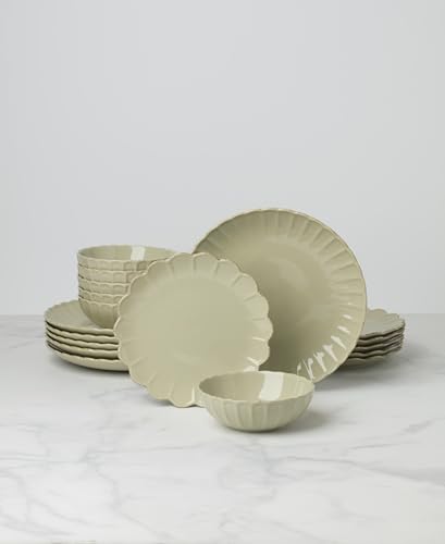Lenox French Perle Scallop Matcha Stoneware 18-Piece Dinnerware Set for 6 - color: Matcha, style: 18-Piece Dinnerware Set