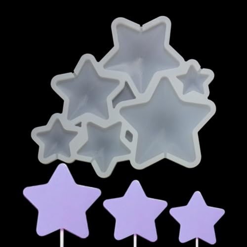 mostsom 2pcs/lot Thickened Resin Epoxy Silicone Mold Star Lollipop Shaker Mould Fondant Cake Decorating Tools Kitchen Bakeware Tools (H_ Star) - size: H_ Star