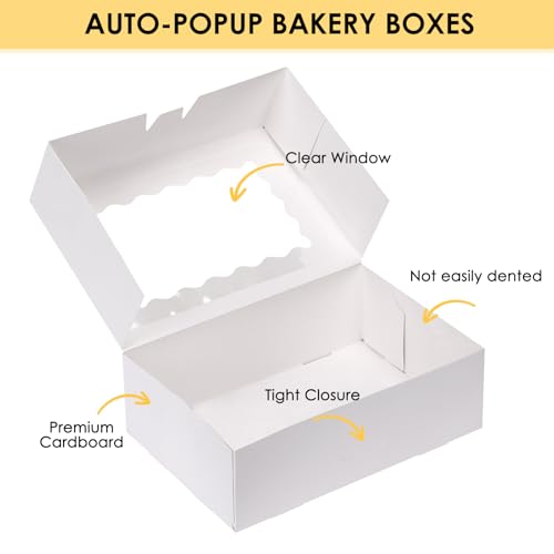 Moretoes 28pcs Cookie Boxes with Window, 9x6x3in Auto-Popup Bakery Boxes - color: White