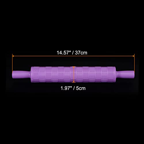 HARFINGTON Pattern Embossed Rolling Pin 14.57" x 1.97" Strip 3D Pattern PP Plastic Non-Stick Embossing Textured Rolling Pins for Baking Cookie Fondant Pastry Clay Dough, Purple