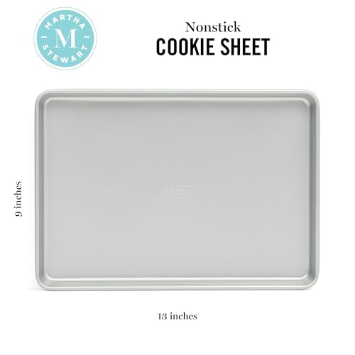 Martha Stewart Gallen 13 x 9 Inch Nonstick Carbon Steel Cookie Sheet - Silver Durable Baking Pan for Cookies, Brownies & Roasting - color: Silver, size: 13" Cookie Sheet