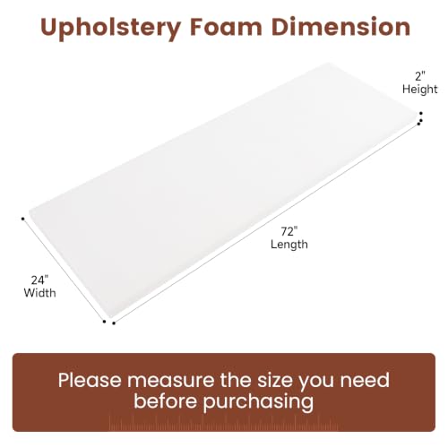 Upholstery Foam 2" x 24" x 72", 1PC High Density ﻿Foam Couch Padding - size: 2" x 24" x 72"