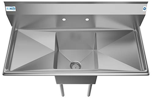 KoolMore 1 Compartment Stainless Steel NSF Commercial Kitchen Prep & Utility Sink with 2 Drainboards - Bowl Size 15" x 15" x 12", Silver - size: 2 Drainboards