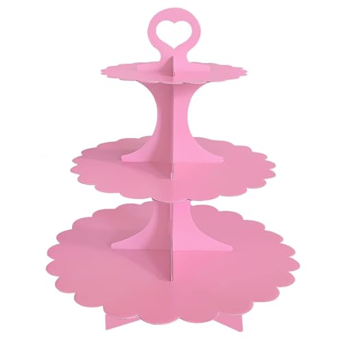 Pink Cupcake Stand 3-Tier, Cardboard Dessert Display Tower, 1-Pack - color: Pink 1 Pack