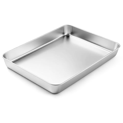 TeamFar Lasagna Pan, 16" x12.13" x2" Stainless Steel Rectangular Cake Pan - color: Silver, size: 16 Inch