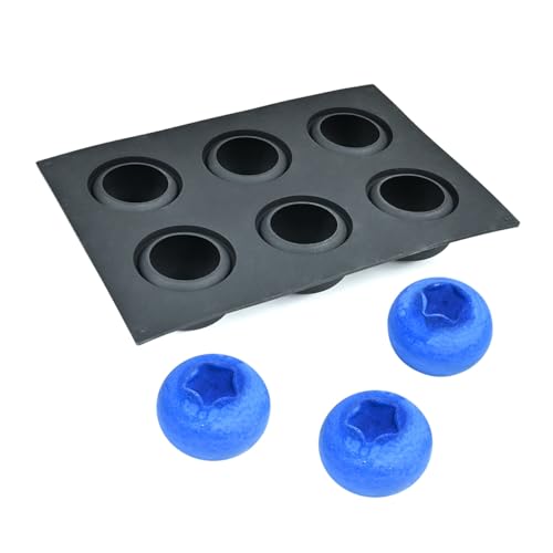 mostsom Blueberry Silicone Mold, 6-Cavity Shape Mousse Cake Molds, 3D Fruit Ice Cream Candy Molds, Non-Stick Sphere Silicone Molds for Chocolate French Fruit Cake Decoration (D_ Blueberry)