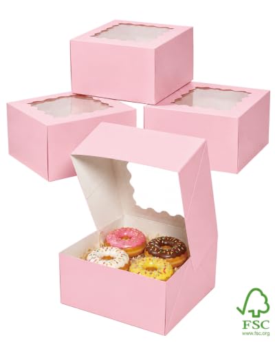 Bakepacker Auto-pop up Cookie Box with Window 6"x 6"x 3" 240Pcs Pink - color: Pink, 240Pcs