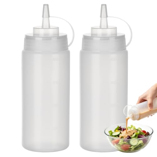 2 Pack 16 oz Condiment Squeeze Bottles, Leak Proof BPA-Free Plastic Squirt Bottles with Caps, Refillable Sauce Dispenser for Ketchup, Syrup, Oil, BBQ, Salad Dressing, Easy to Fill & Clean - color: 2Pack, size: 16oz