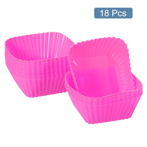 uxcell 18Pcs Silicone Cupcake Baking Cups, Silicone Muffins Liners Non-Stick Square Baking Cups, for Cooking Eggs Baking Muffins and Make a Cake(Rose Red) - color: Rose Red