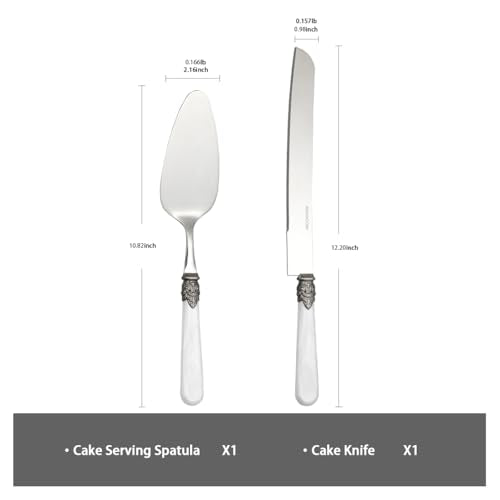 2-piece Cake Knife and Serve Set, Fancy Hand Craft Italian Design, Vintage Pie Knife Server Set with Handle, Cake Cutter Set (White) - color: White