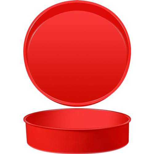 Teenyyou 2 Pcs Silicone Cake Pan Round Baking Cake Molds Non-stick Quick Release Suitable for Cheesecake Puddings Party Favors(Red,10 Inches)