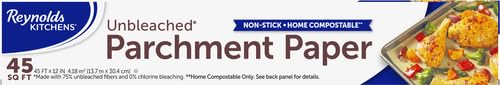 Reynolds Kitchens Unbleached Parchment Paper Roll, Non Stick Parchment Paper for Cooking and Baking, Oven Safe up to 425 Degrees, Chlorine-Free, 45 Feet x 12 Inches, 45 Sq. Ft., (Pack of 12) - size: 45 Sq Ft (Pack of 12), style: Unbleached