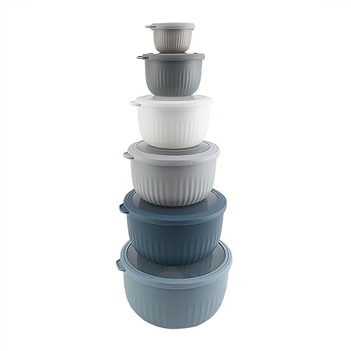 COOK WITH COLOR Prep Bowls with Lids- Wide and Deep Nesting Plastic Small Mixing Bowl Set with Lids, 12 Piece Set - Deep Bowls, Blue/Grey - color: Blue/Grey, size: 12 Piece Set - Deep Bowls