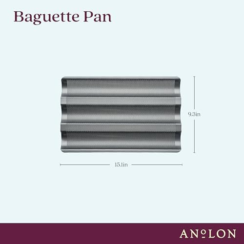 Anolon Advanced Nonstick Perforated Baguette Pan / Tray for Baking Bread - 3-Loaf, Graphite Gray