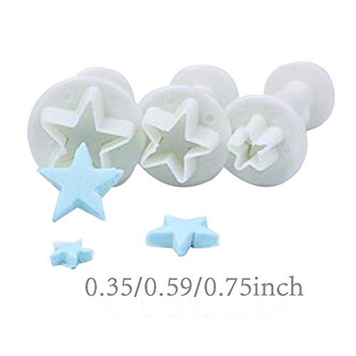 3Pcs Small Star Cookie Cutter Set, Star Fondant Plunger Stamp(Mini)