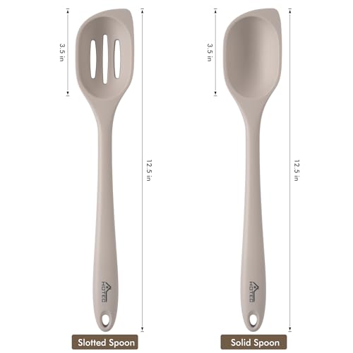 HOTEC 446°F Heat Resistant Silicone Cooking Spoon Spatula, Khaki, 12.5inch - size: 12.5inch Khaki