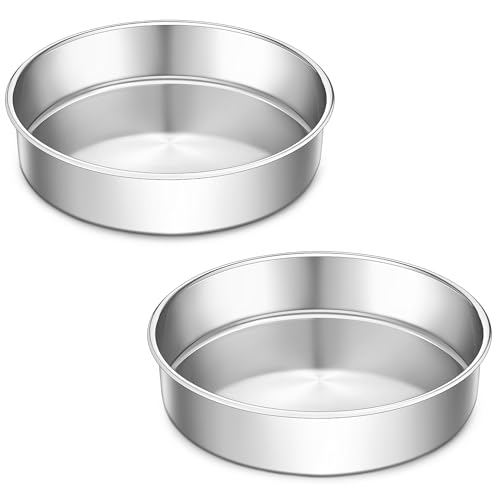 LIANYU 9 Inch Round Cake Pan Set of 2, Stainless Steel Layer Pan for Baking - size: 9x2 Inch