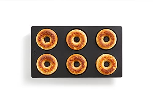 Lékué Platinum Silicone Donut Mold | 6 Non-Stick Holes For Baking - No Grease Needed | Pop-Out Oven Cake Molds | Heat-Resistant, Freezer Safe, Microwave Safe, Dishwasher Safe | Black - color: Black