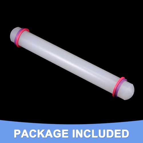 Fondant Rolling Pin - Fondant Cake Dough Roller Non-Stick No Handle Rolling for Baking Kitchen Tool Rolling Pin with Rings PP - (12" x 1.38", White)