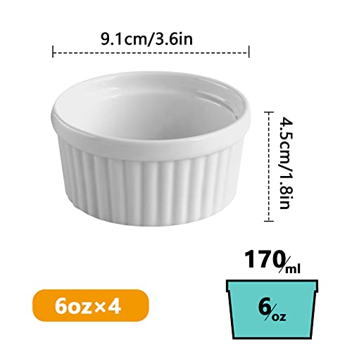 Cinf 6 oz Porcelain Ramekins Set of 4, Souffle & Dessert Cups - color: White, size: 6oz–Mini