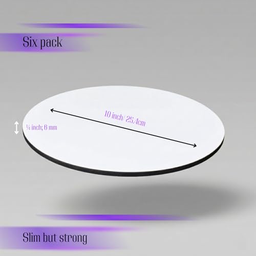 (6-Pack) 10" MDF Wood Laminated Cake Drums | 1/4 Inch Ultra-Slim Non-Bending Cake Board | Elegant White Top with Matte Black Studio Edges, Reusable & Grease-Proof Professional