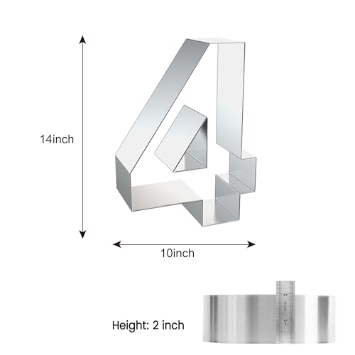 ZADE 14 Inch 304 Stainless Steel Large Size Number Cake Mousse Mold Number 4 Tiramisu Cheesecake Mold Cookie Cutter Bakeware 3D Cake Baking Pan for Birthday and Baking, Party - size: #4,14 inch
