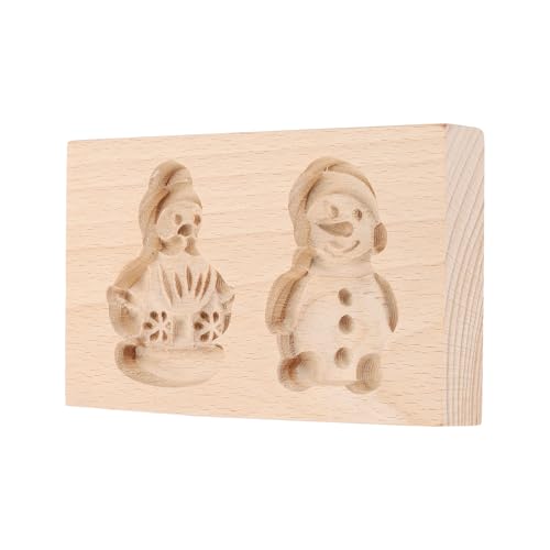 uxcell Cookie Stamp Wooden Cookie Cutter Two-Hole Santa Claus and Snowman