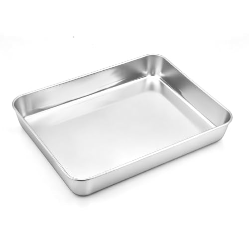 TeamFar Lasagna Pan, 10.5" x 8" x 2" Stainless Steel Rectangular Cake Pan - color: Silver, size: 10 Inch