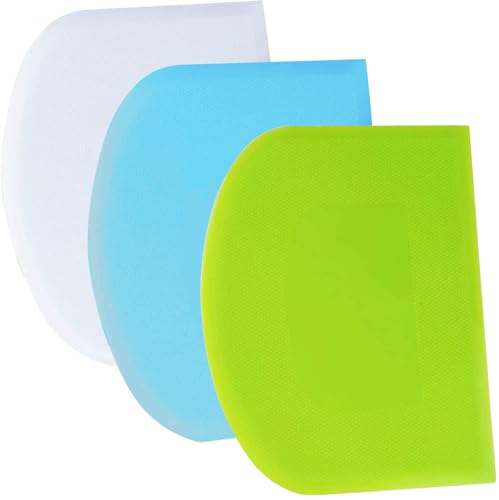 SURDOCA Dough Scraper Bench Scraper - 3P 5.9x4.3" Plastic Flexible Bowl Scraper, Sharp Edge & Angles Cake Scraper. Non-Slip Bakeware Decorating Tools Sculpting & Modeling Tools - Green+Blue+White - color: Green+Blue+White, size: 15x11cm/5.9x4.3''