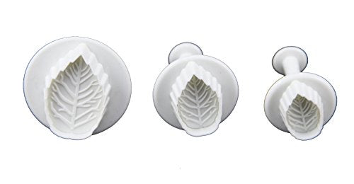 FD-010 Veined Rose Leaf Plunger Cutter Tool Cake Decorating Fondant Plunger Embossing Tool, Set of 3, White