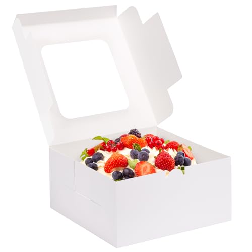 Moretoes 32pcs Cake Boxes, 10x10x5 Inch Bakery Containers With Window - size: C-32pcs-10*10*5in