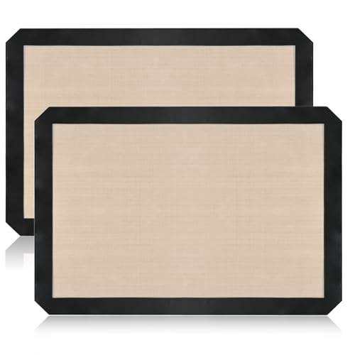 Luckyiren 2-Pack Silicone Baking Mats – Non-Stick Reusable Oven Liners for Half Sheet Pans (16.54" x 11.62"), BPA-Free Silicone, Easy to Clean, for Cookies, Roasted Veggies, Pizza & More - color: Black/Beige, 0.4mm