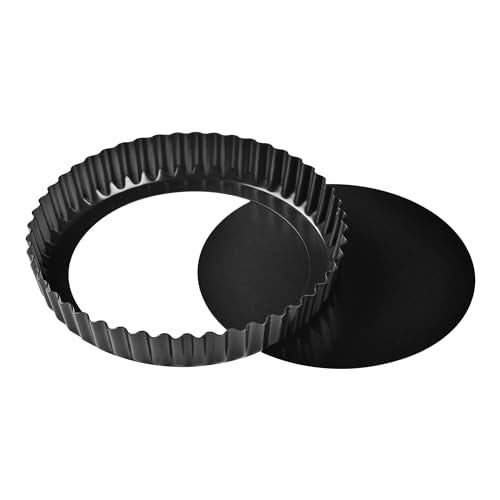 8-Inch Non-Stick Round Tart Pan with Removable Loose Bottom, Quiche Pan for Oven Baking (Black) - size: 8" Round (Black)