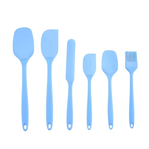 6-Pcs Rubber Spatula Set, Silicone Bowl Scraper & Flat Baking Spatula Spoon for Kitchen, Flexible Heat Resistant Cooking Utensils(Blue)