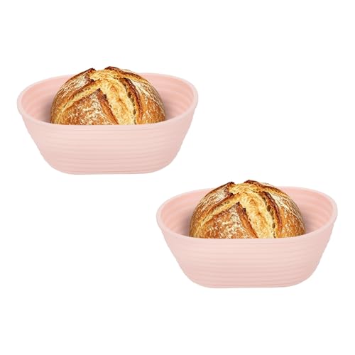uxcell 2Pcs Silicone Bread Proofing Basket 6.5" Oval Sourdough Basket Pink - color: Pink
