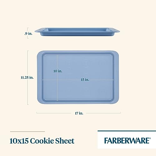 Farberware Easy Solutions Nonstick Bakeware Cookie Pan/Baking Sheet with Drop Zones and Portion Marks, 10 Inch x 15 Inch - Blue - size: Cookie Sheet (10-Inch x 15-Inch)