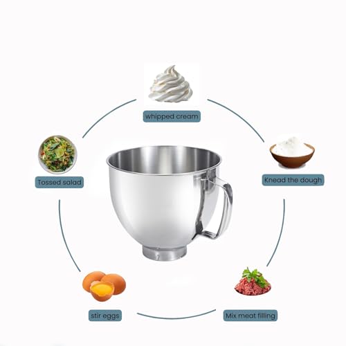 Stainless Steel Mixing Bowls for KitchenAid Stand Mixers - 304 Food-Grade Baking Accessories for Dough & Whipping Cream (4.5&5 Quart) - size: 4.5&5 Quart