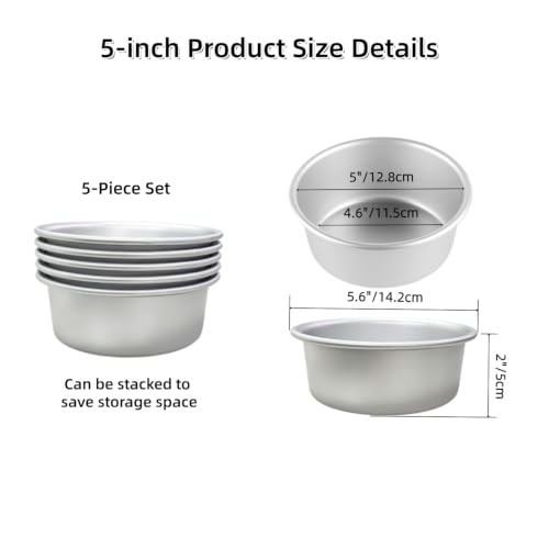 5-Pack 5 x 2 Inch Mini Round Cake Pans, Non-Stick Aluminum Bakeware Set