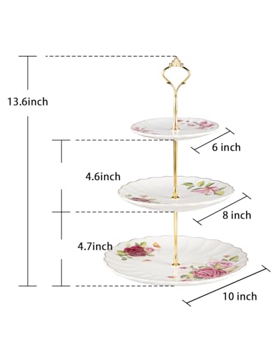 Sweejar 3 Tier Ceramic Cake Stand Wedding, Dessert Cupcake Stand for Tea Party Serving Platter (Fresh Flower) - color: Fresh Flower