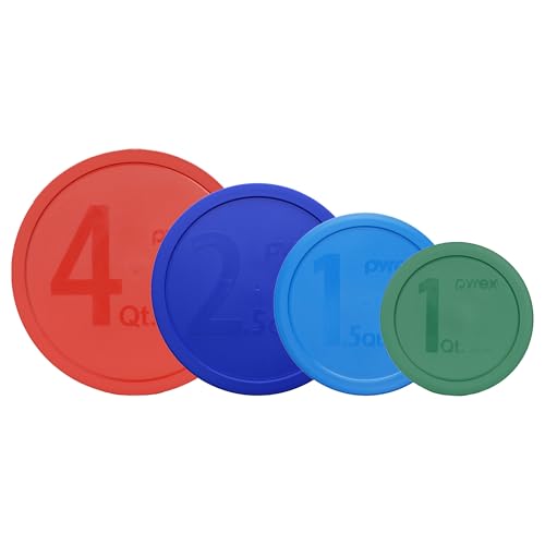 Pyrex 322-PC 323-PC 325-PC 326-PC Replacement Bowl Lids Set- Made in USA - color: Green, Marine Blue, Cadet Blue, Red