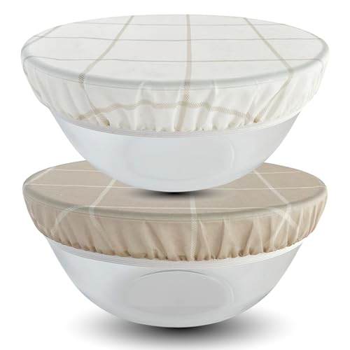 Nectar & Nest Reusable Bowl Covers for Bread Proofing, Sourdough Cover, 10" - color: White & Wheat Twill, size: Large