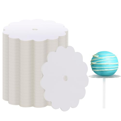 100 Pcs Scalloped Cake Pop Boards with Hole Cake Base, White - color: White